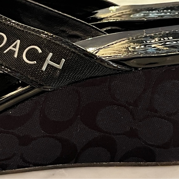 Coach Wedge Sandal Monogram Canvas Patent Leather Trim - Picture 4 of 6